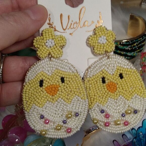 New Handmade beaded Easter Chick earrings - Picture 1 of 1